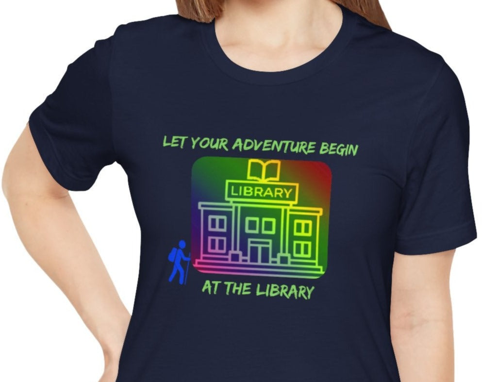 Library Summer Reading T-shirt, Adventure Begins, Hiker