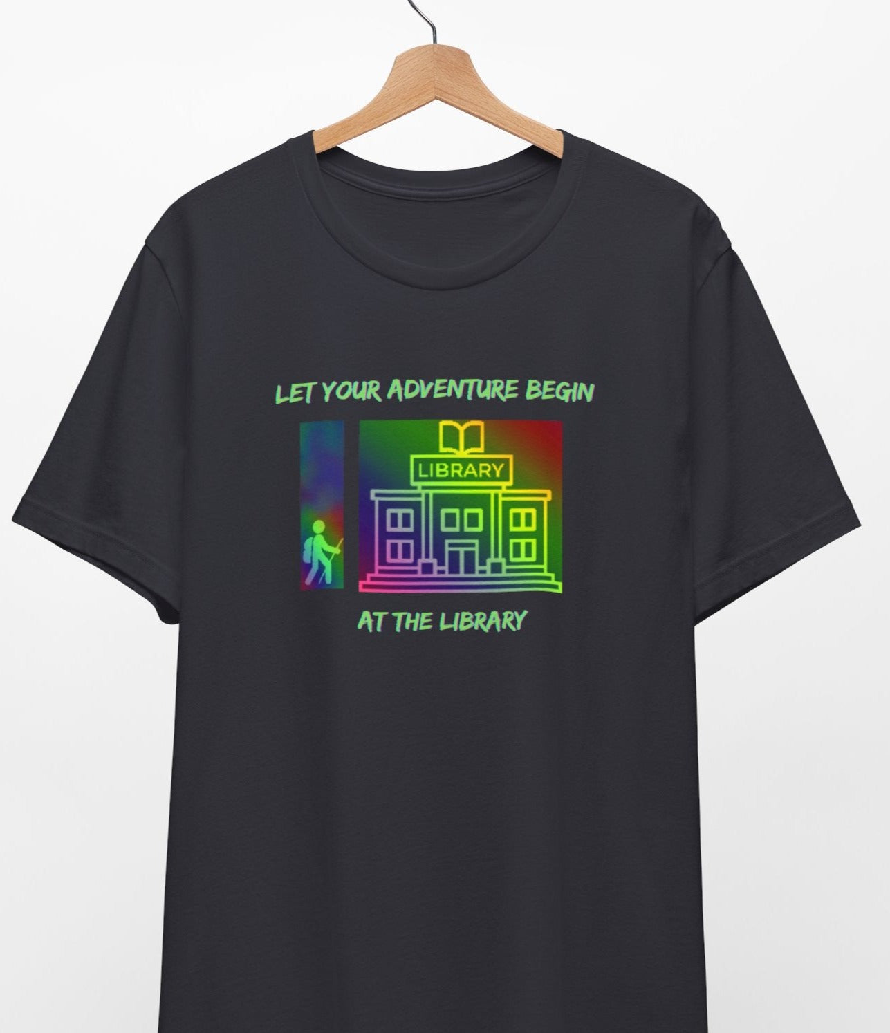 Library Summer Reading 2024 T-shirt, Let Adventure Begin, Hiker at Library