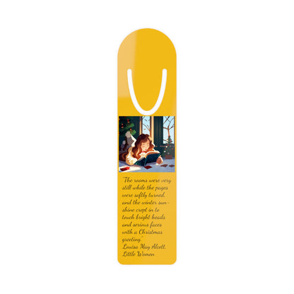 Holiday Bookmark, Louisa May Alcott Quote from Little Women, "The rooms were very still while the pages were softly turned and the winter sunshine crept in," Aluminum with Top Slot