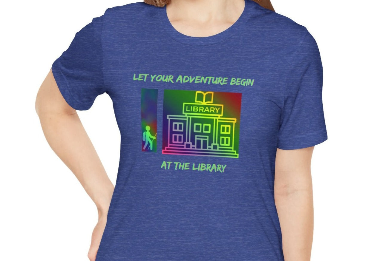 Library Summer Reading 2024 T-shirt, Let Adventure Begin, Hiker at Library