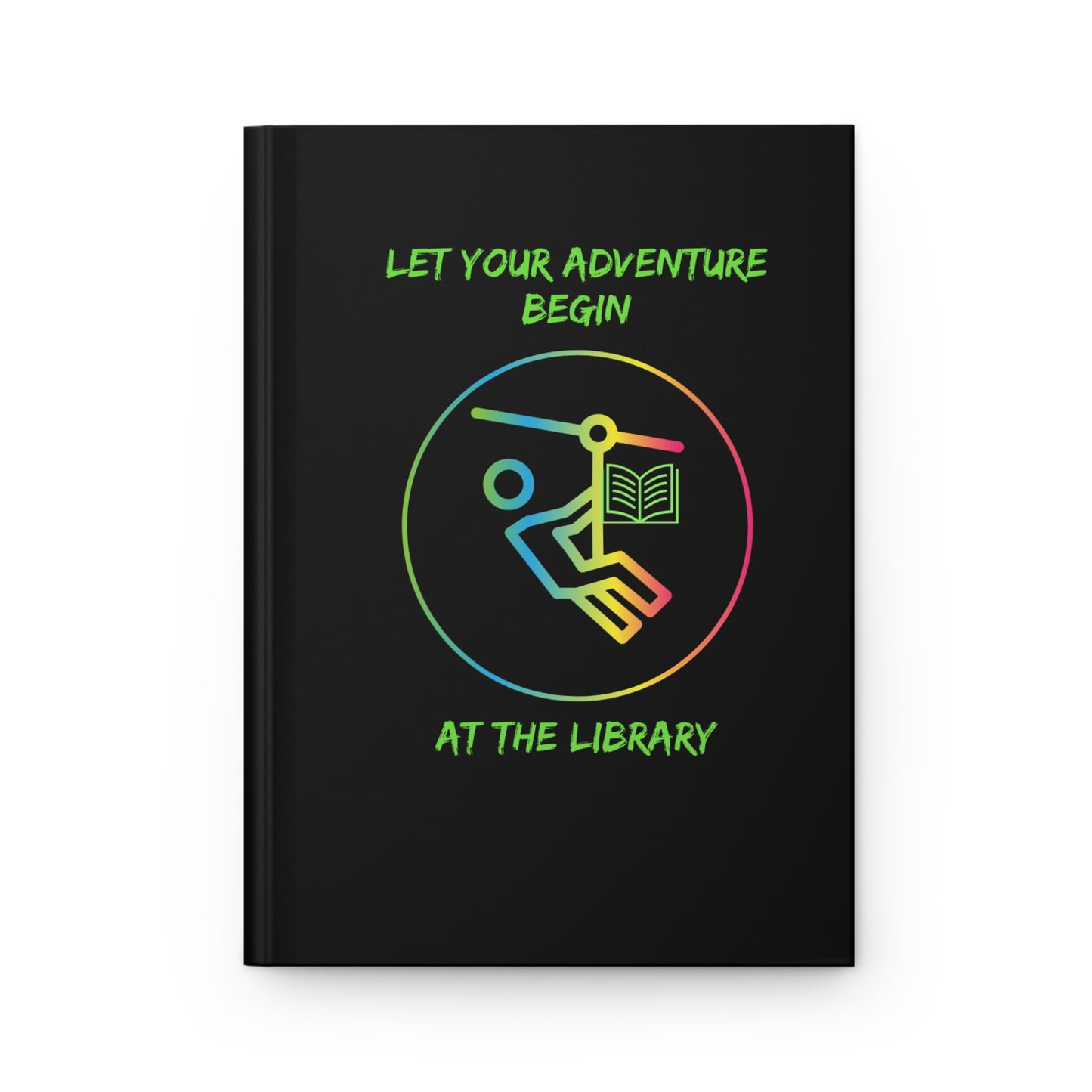 Library Summer Reading Journal, Let Adventure Begin, Ziplining with Book, Hardcover Matte, Black