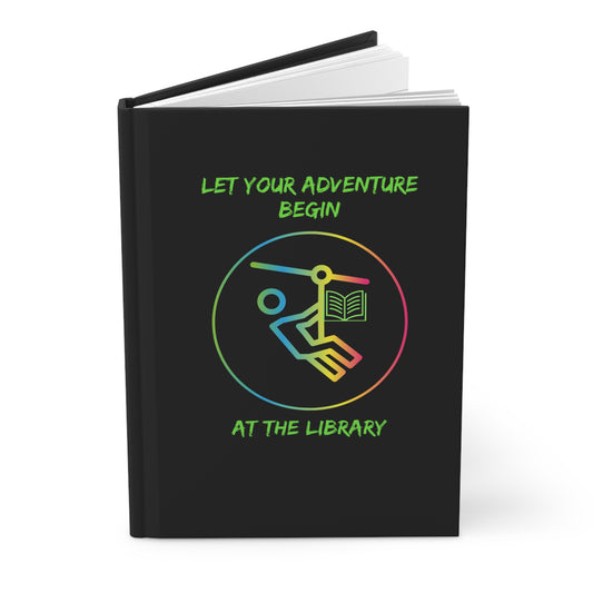 Library Summer Reading Journal, Let Adventure Begin, Ziplining with Book, Hardcover Matte, Black