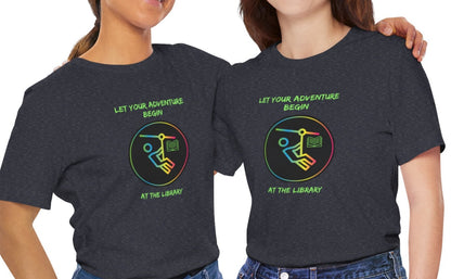 Library Summer Reading 2024 T-Shirt, Let Adventure Begin at the Library, Ziplining with Book