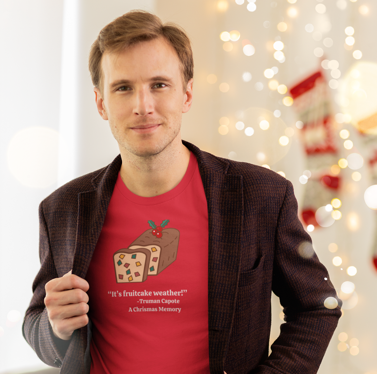 It's Fruitcake Weather! Long Sleeve T-shirt, Truman Capote Quote from A Christmas Memory,