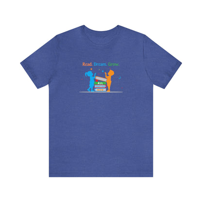 Children with Books, All Together Now Theme T-shirt with "Read, Dream, Grow" text