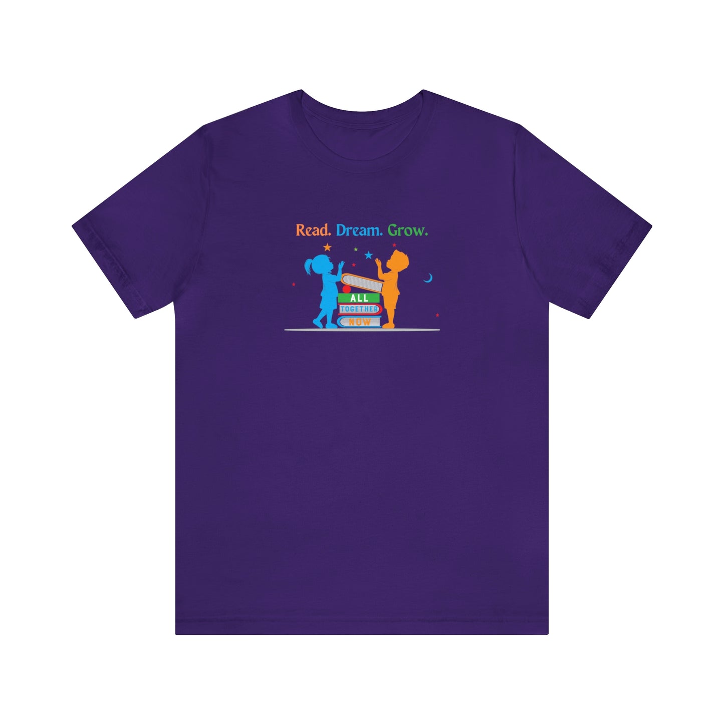 Children with Books, All Together Now Theme T-shirt with "Read, Dream, Grow" text