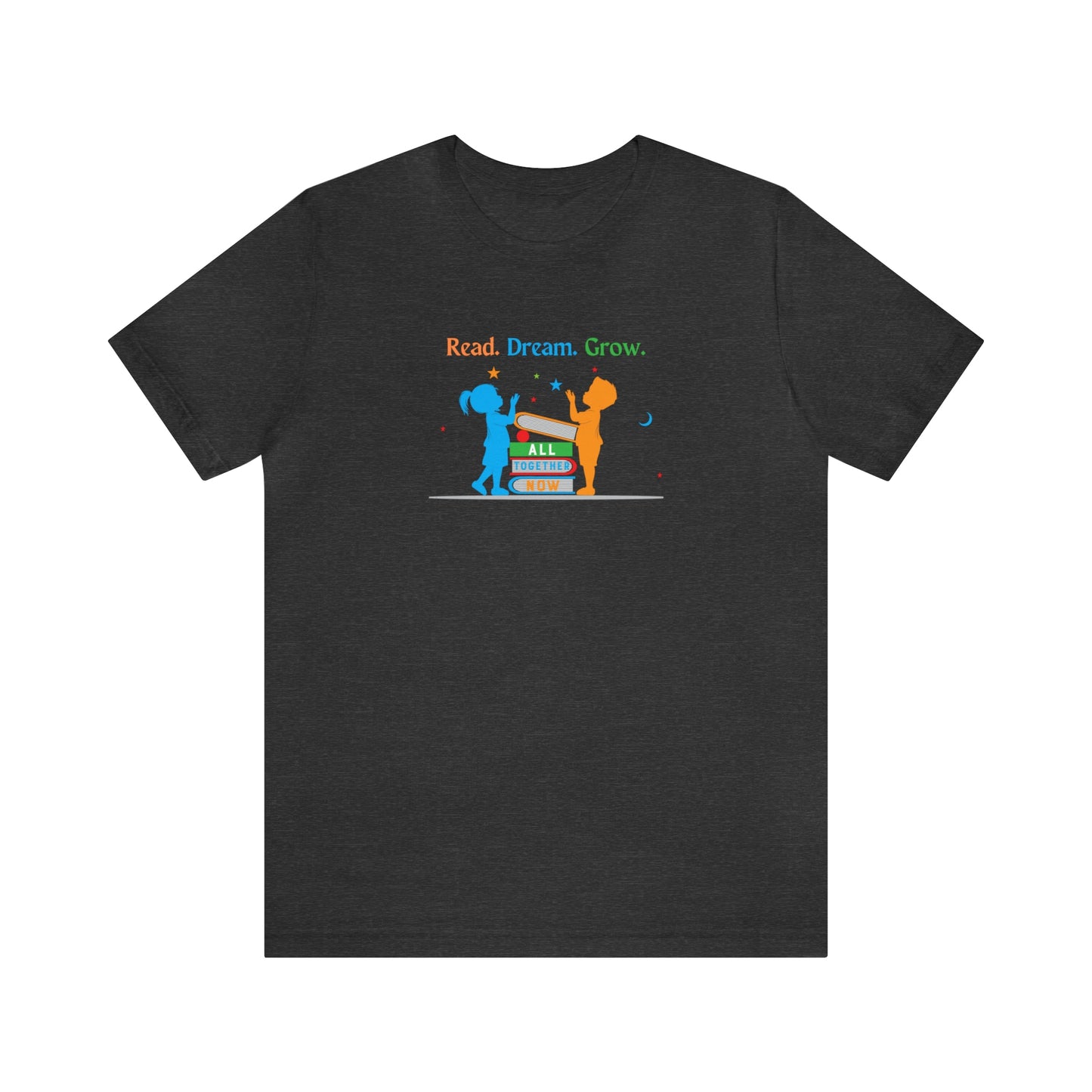 Children with Books, All Together Now Theme T-shirt with "Read, Dream, Grow" text