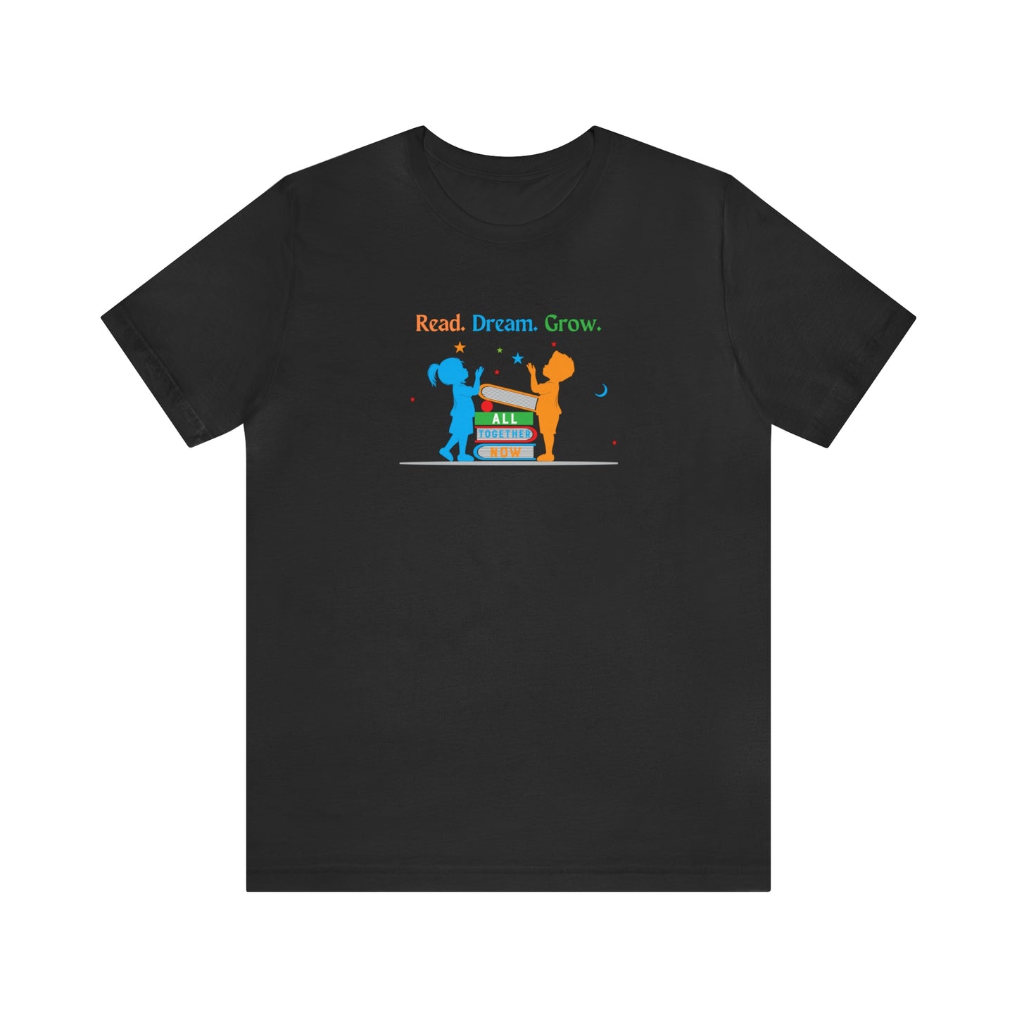 Children with Books, All Together Now Theme T-shirt with "Read, Dream, Grow" text